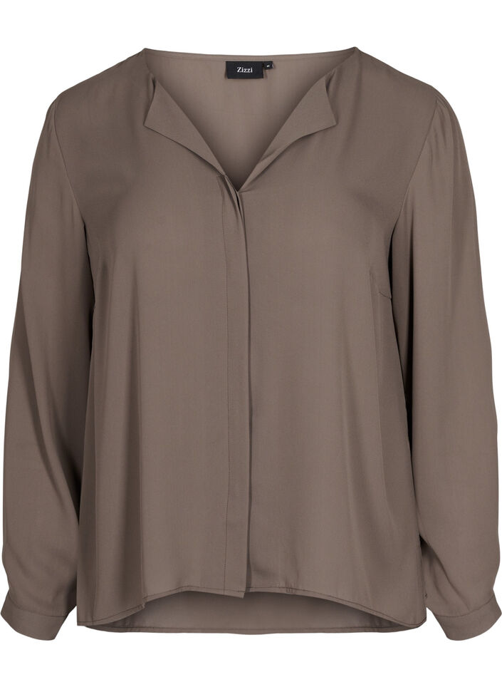 Chemise de couleur unie avec col en V, Falcon, Packshot image number 0