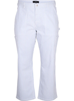 Jean cargo à rayures avec une coupe droite, Blue White Stripe, Packshot image number 0