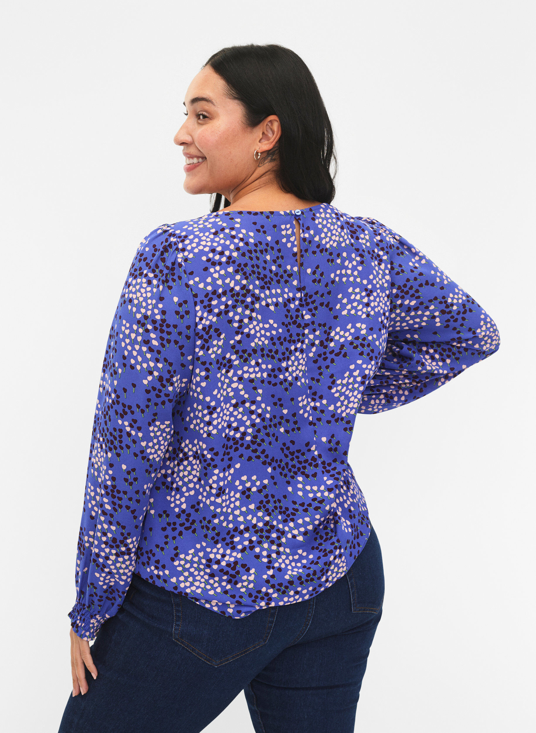 Zizzi FLASH - Blouse &agrave; manches longues avec imprim&eacute; et smock, Dazzling Blue AOP, Model image number 1