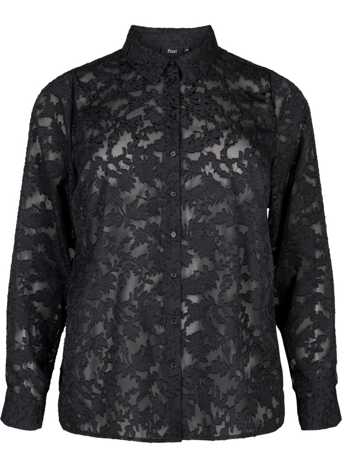 Une chemise en maille jacquard avec boutons, Black, Packshot image number 0