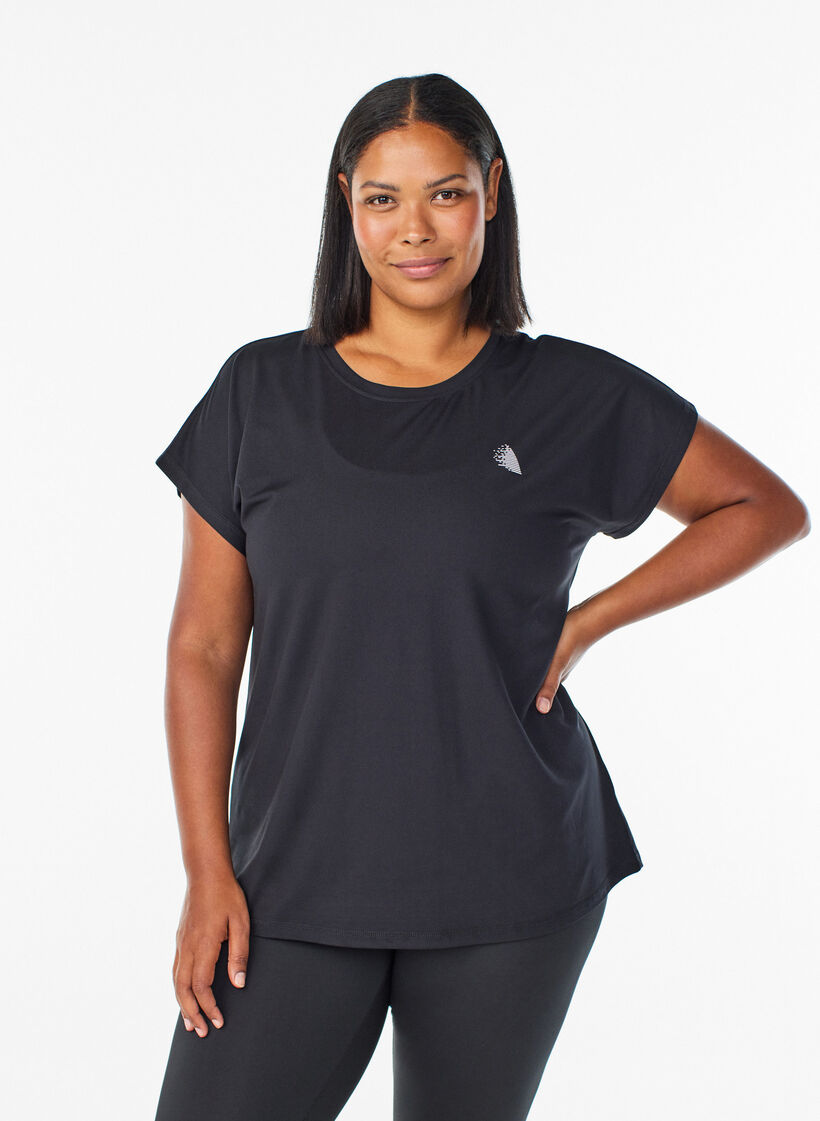 T-shirt de sport couleur unie, Noir, Model