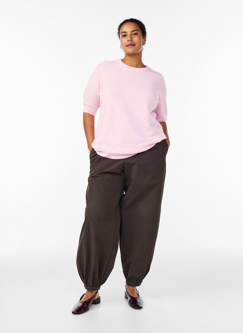 Blouse en maille avec manches courtes, Rose, Model image number 1