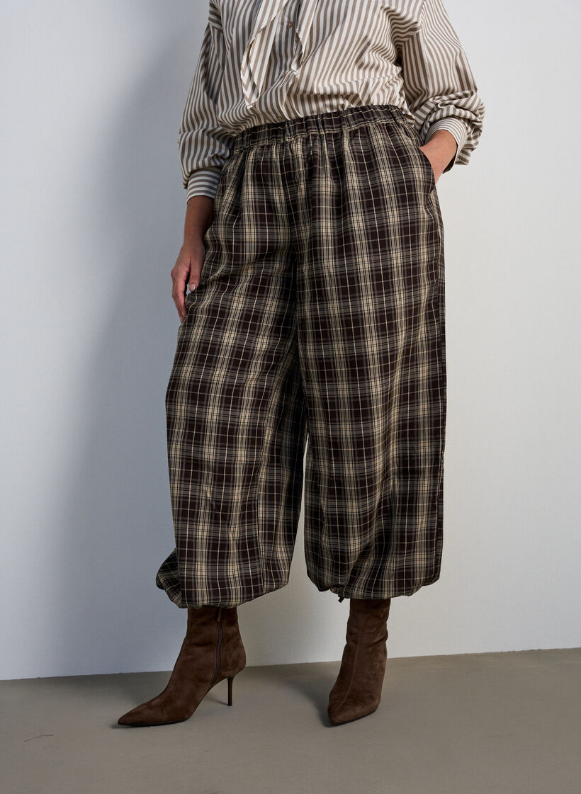 Pantalon ballon &agrave; carreaux avec taille haute, Vert, Model image number 2