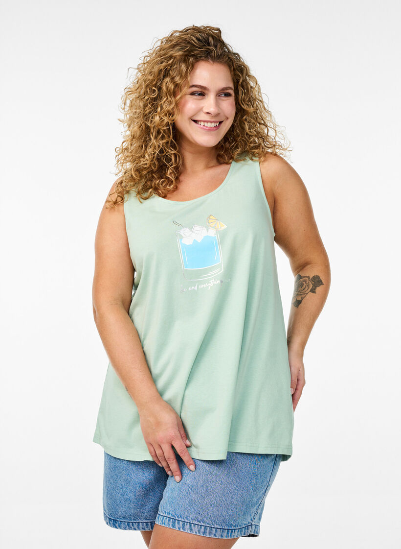 Top en coton avec forme en A, Vert, Model image number 0