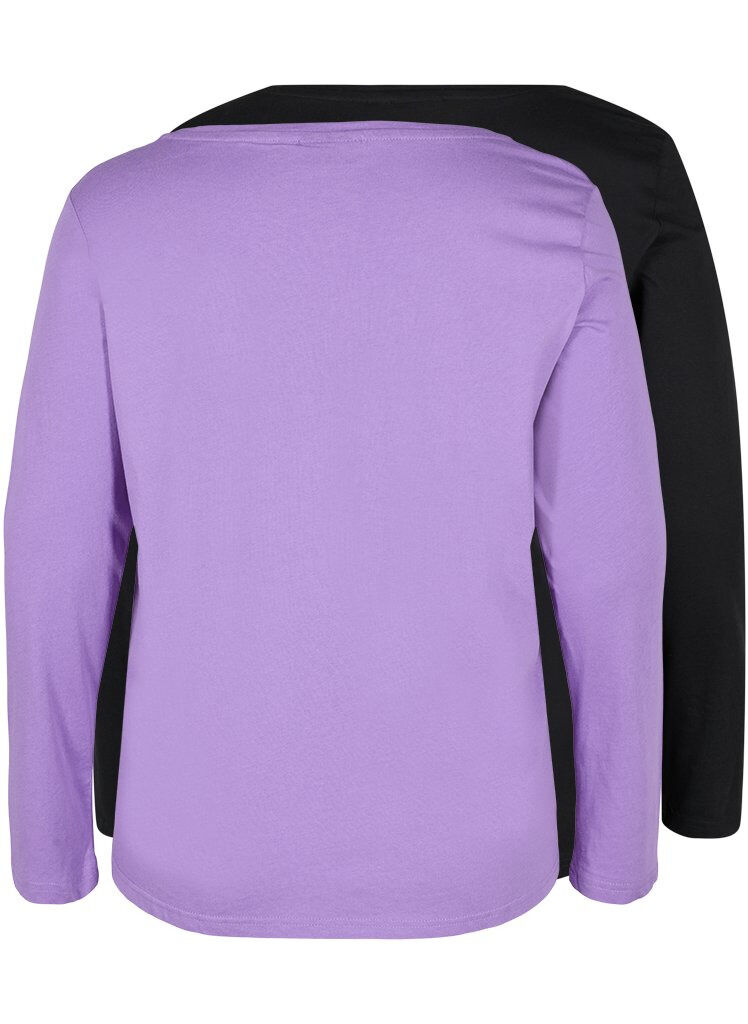 Zizzi Lot de 2 blouses basiques en coton, Paisley Purple/Black, Packshot image number 1