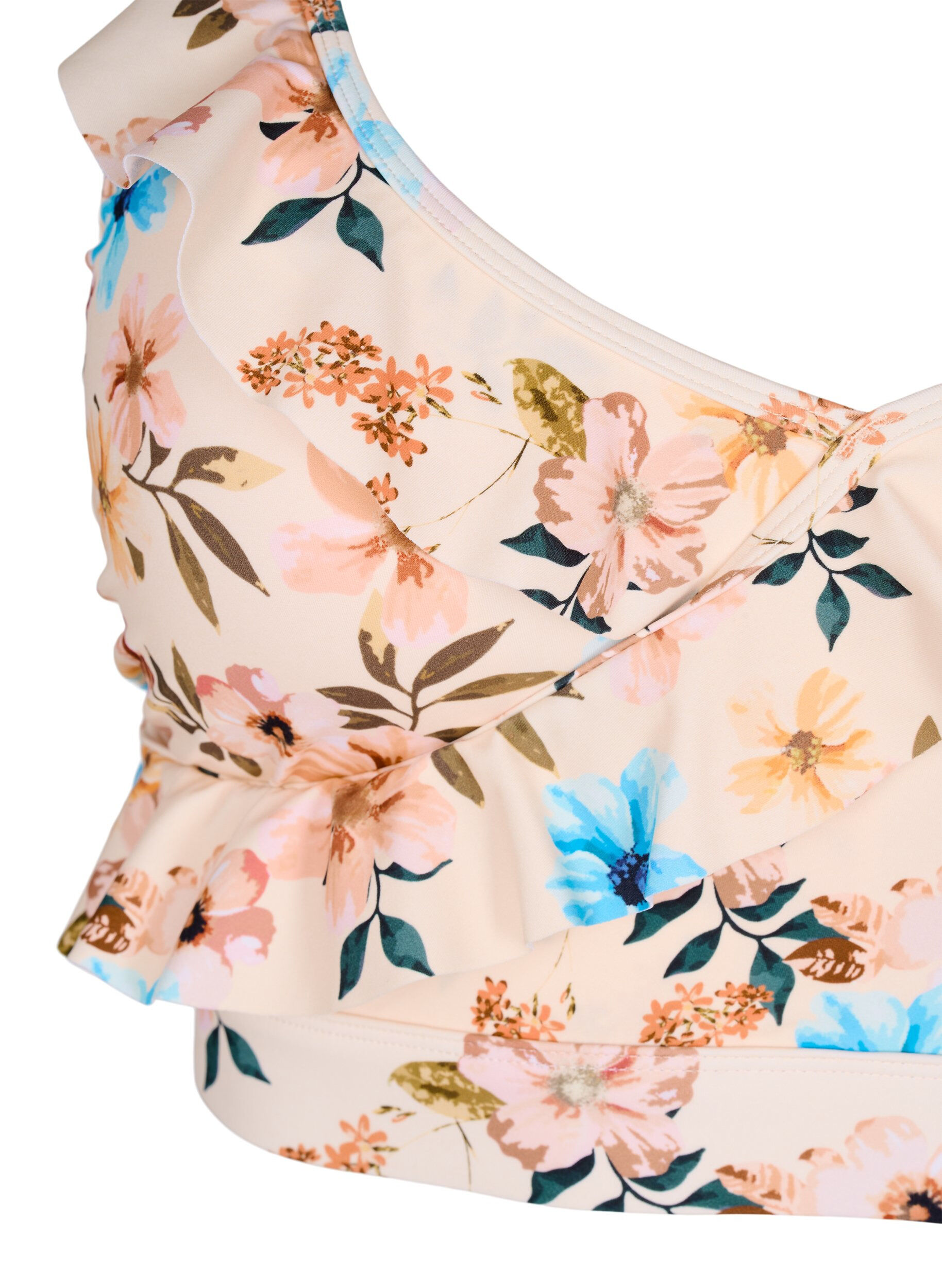 ZizziHaut de bikini &agrave; fleurs et &agrave; d&eacute;tails de jabot, Beige, Packshot image number 2