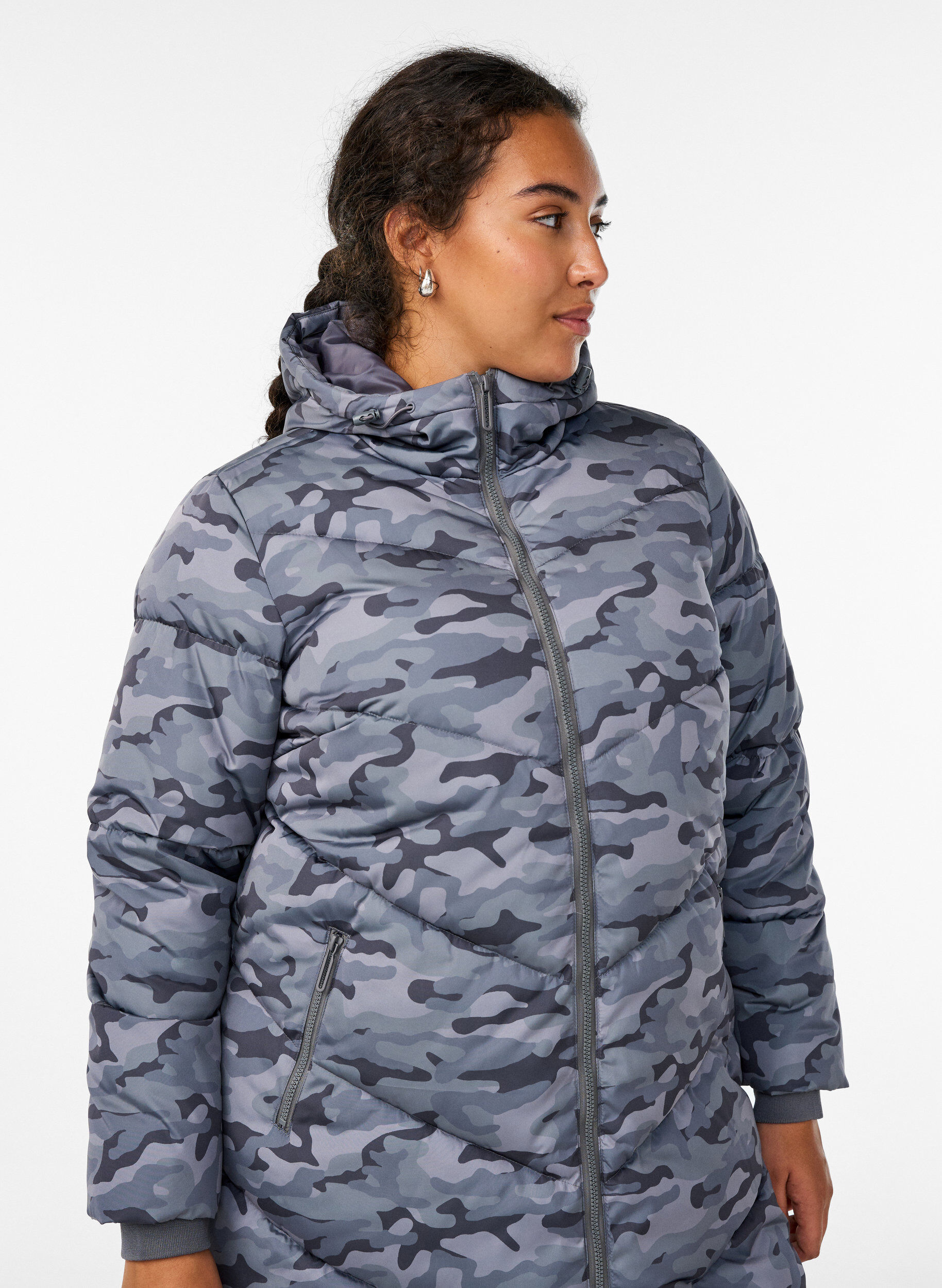 ZizziDoudoune longue camouflage, Gris anthracite, Model image number 3