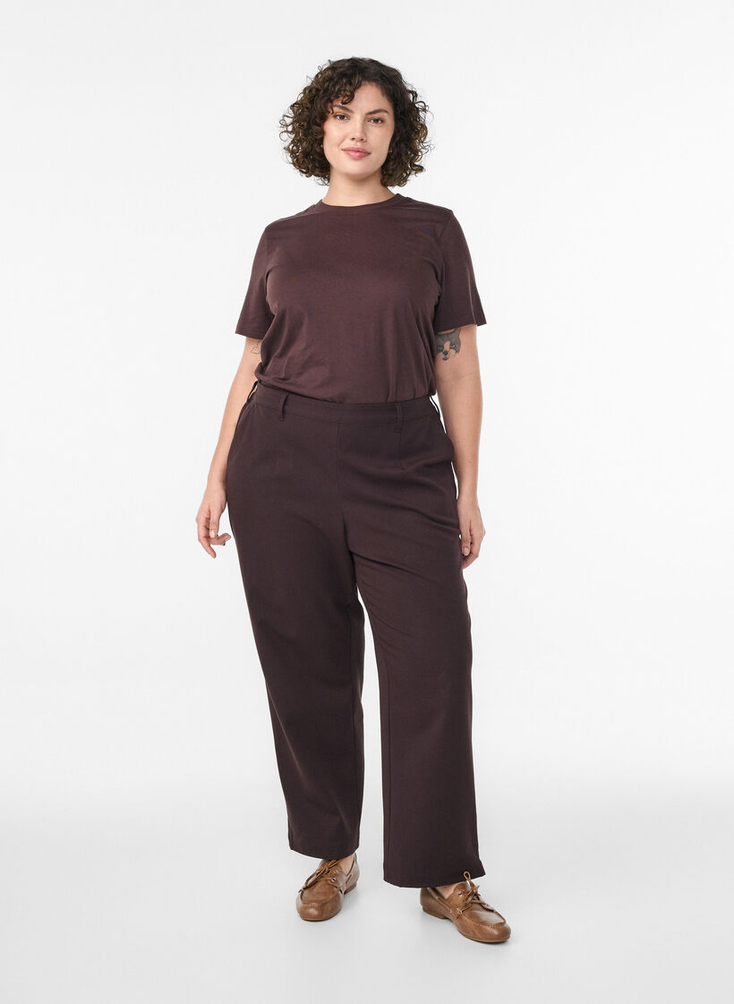 T-shirt basique en coton &agrave; col rond, Marron, Model image number 1