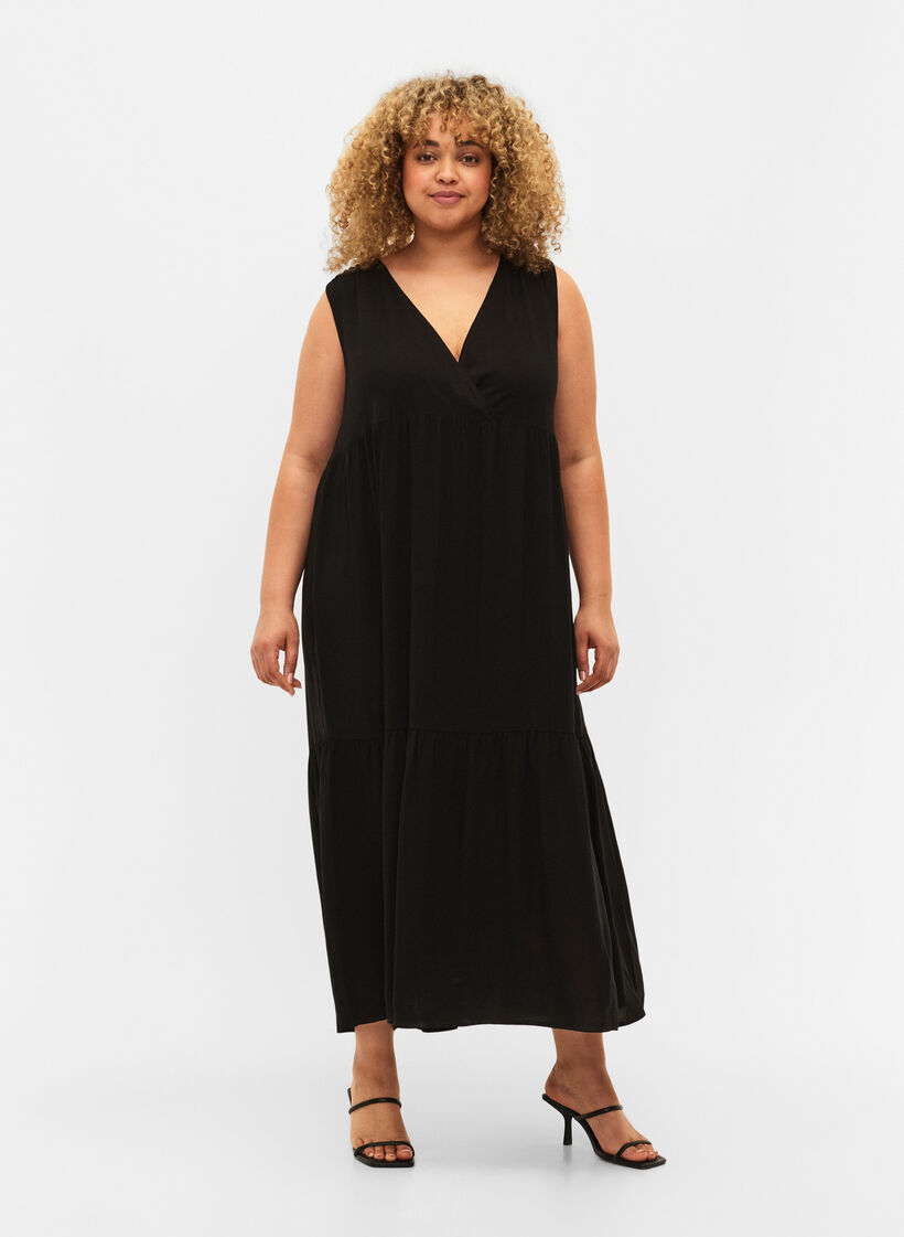 Robe longue sans manches en viscose, Black, Model image number 0