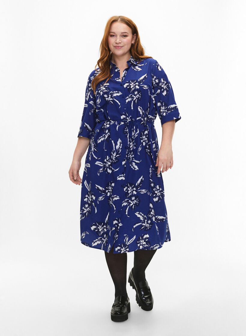 FLASH - Robe chemise avec imprimé floral, Navy Blazer Flower, Model image number 3
