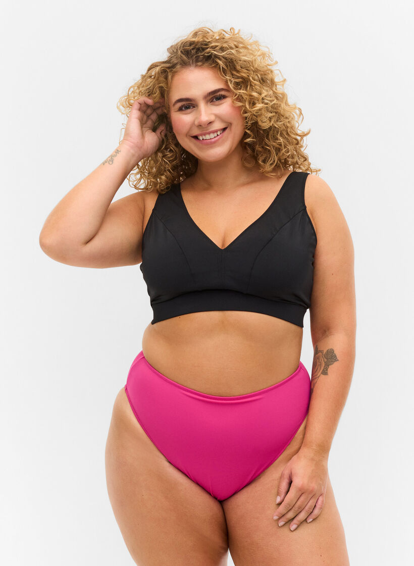 Culotte de bikini taï taille haute, Rose, Model image number 0