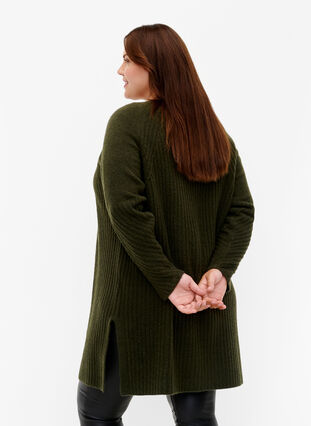 Long cardigan en tricot côtelé, Forest Night Mel., Model image number 1