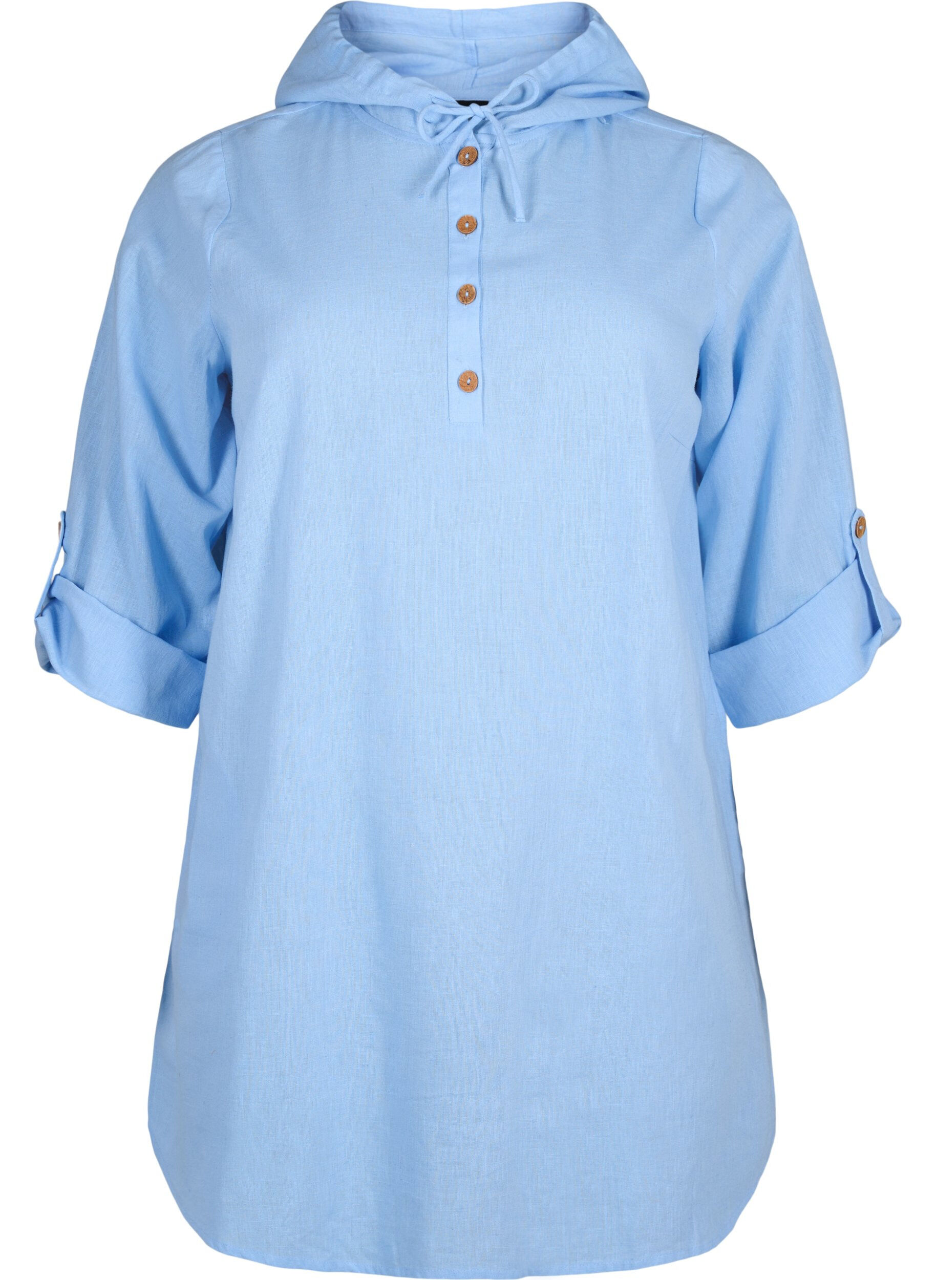 Zizzi Tunique &agrave; capuche en coton et lin, Serenity, Packshot image number 0