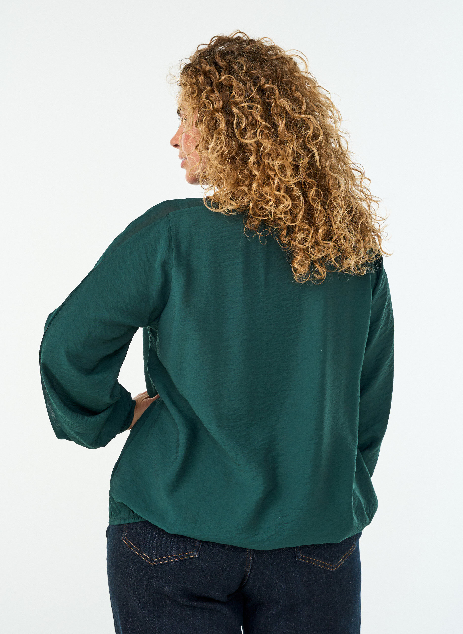 ZizziBlouse avec effet ballon et d&eacute;tails en mousseline, Vert fonc&eacute;, Model image number 2
