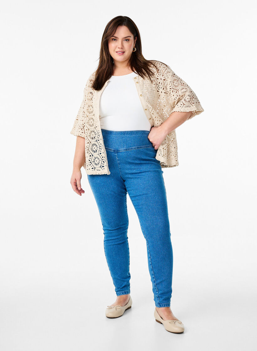 Jeggings extensibles avec une taille haute, Bleu Clair, Model image number 0