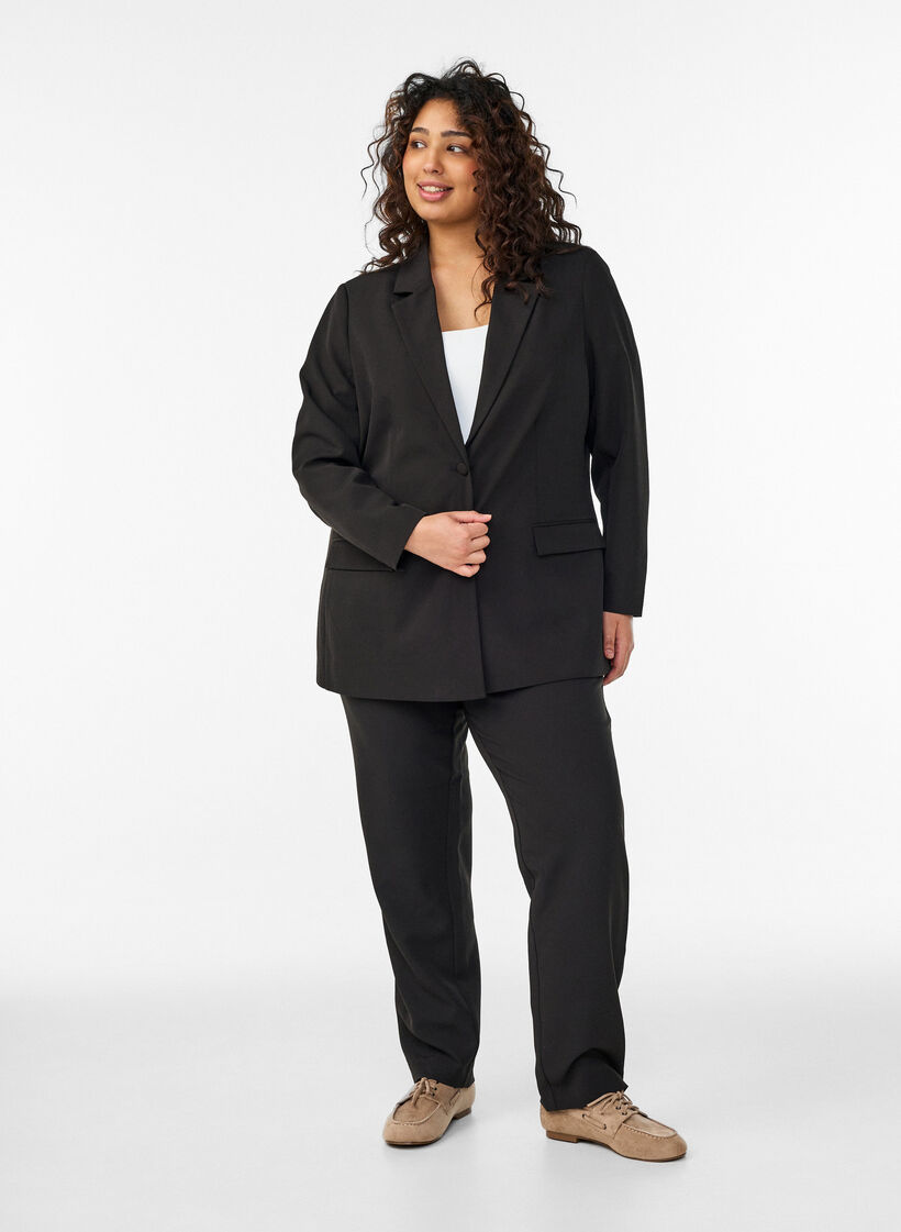 Blazer classique avec fermeture boutonn&eacute;e, Noir, Model image number 1
