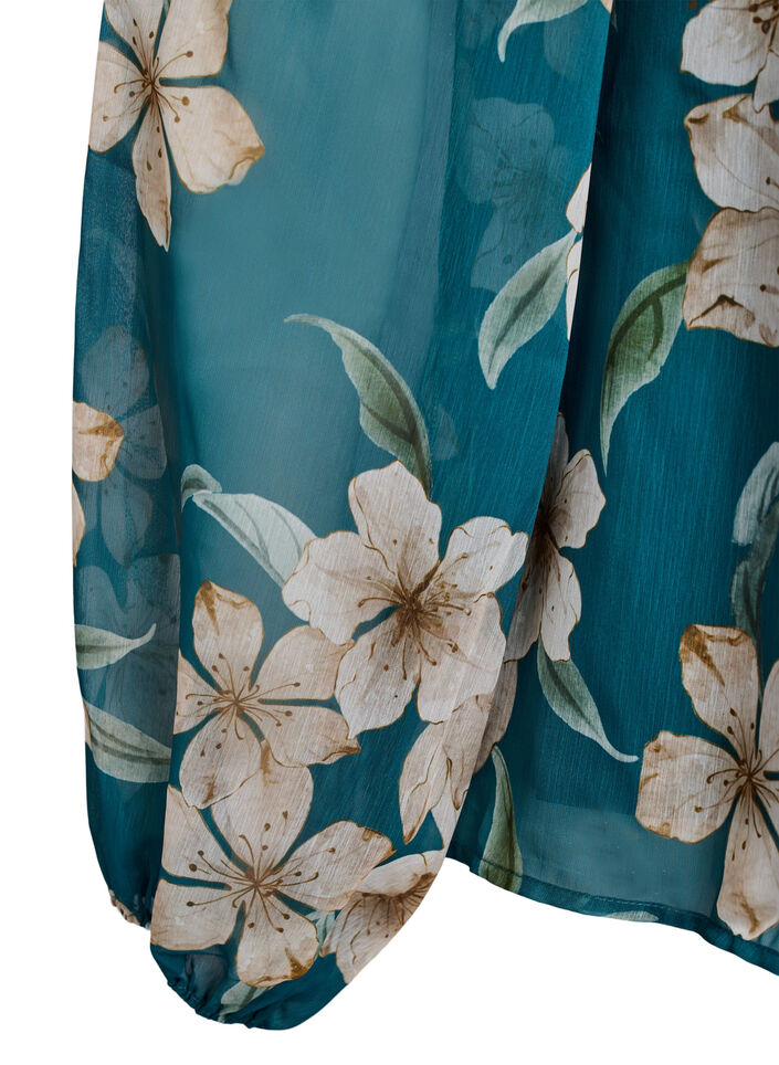 Chemisier en mousseline avec imprim&eacute; floral et manches longues, Vert, Packshot image number 3
