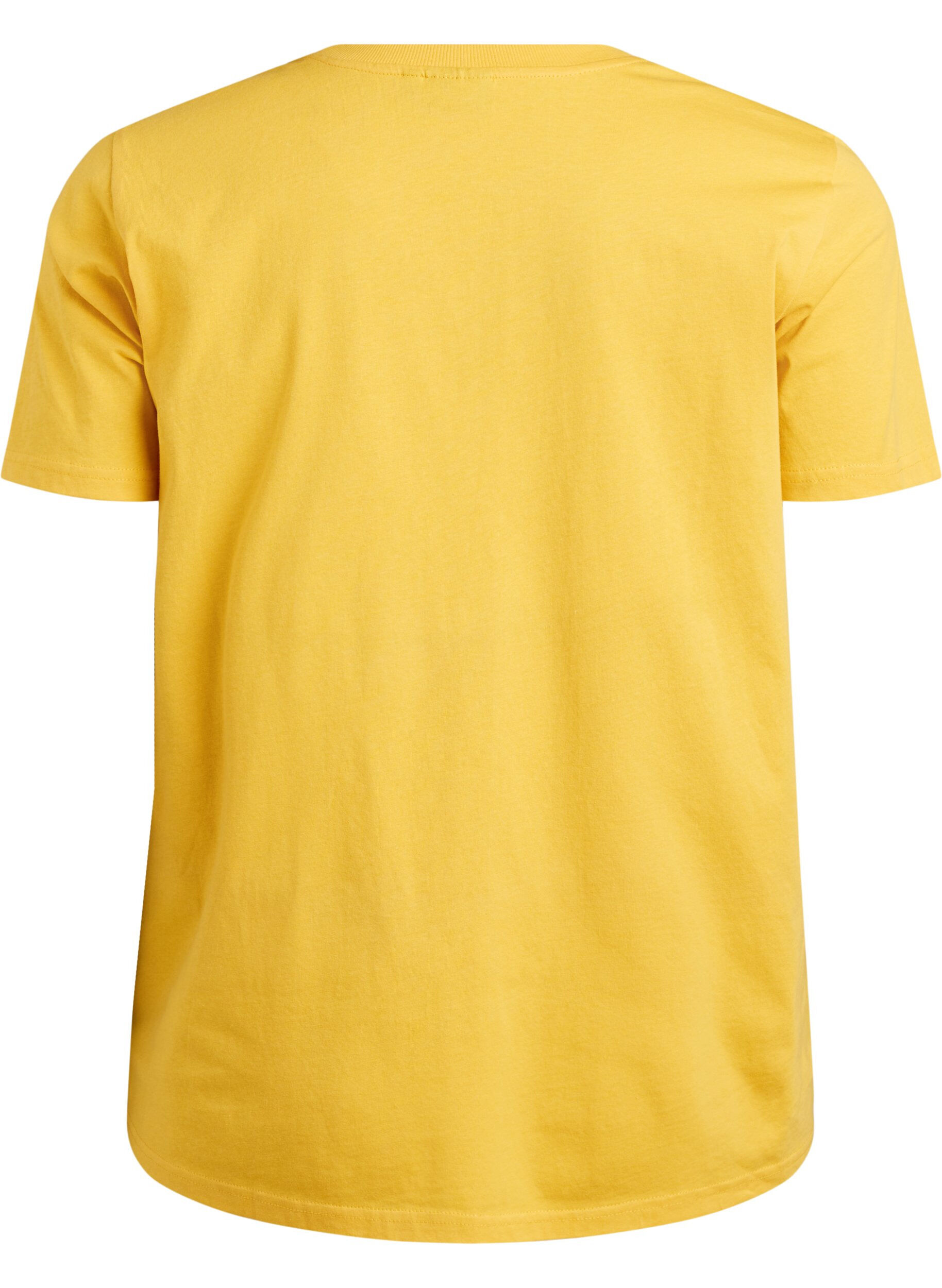 Zizzi T-shirt basique en coton &agrave; col rond, Jaune, Packshot image number 1