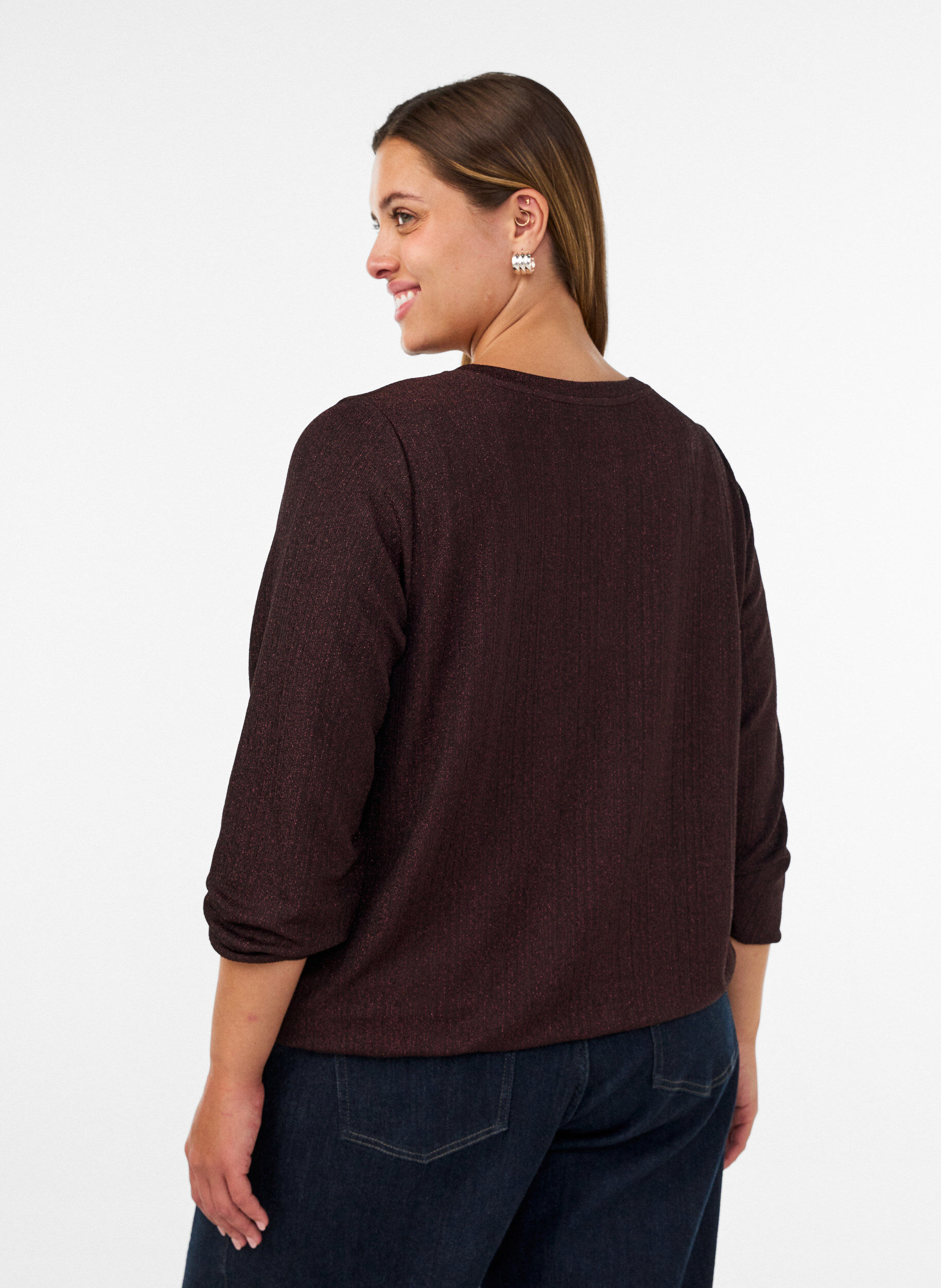 ZizziBlouse avec texture verticale et fils scintillants, Marron, Model image number 2