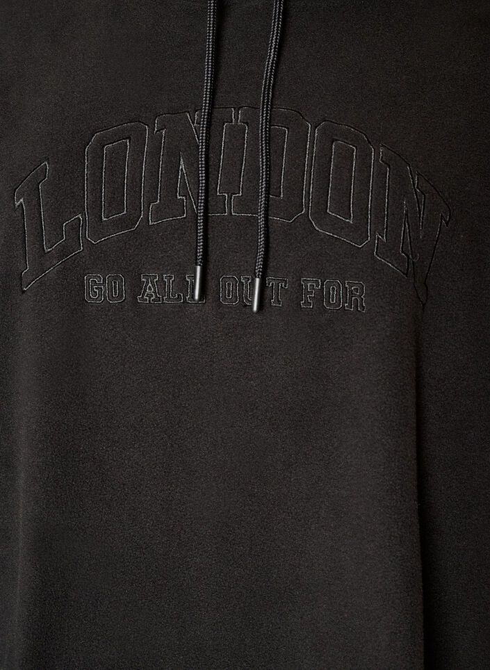 Sweat &agrave; capuche en polaire avec col montant et texte brod&eacute;, Noir, Packshot image number 2