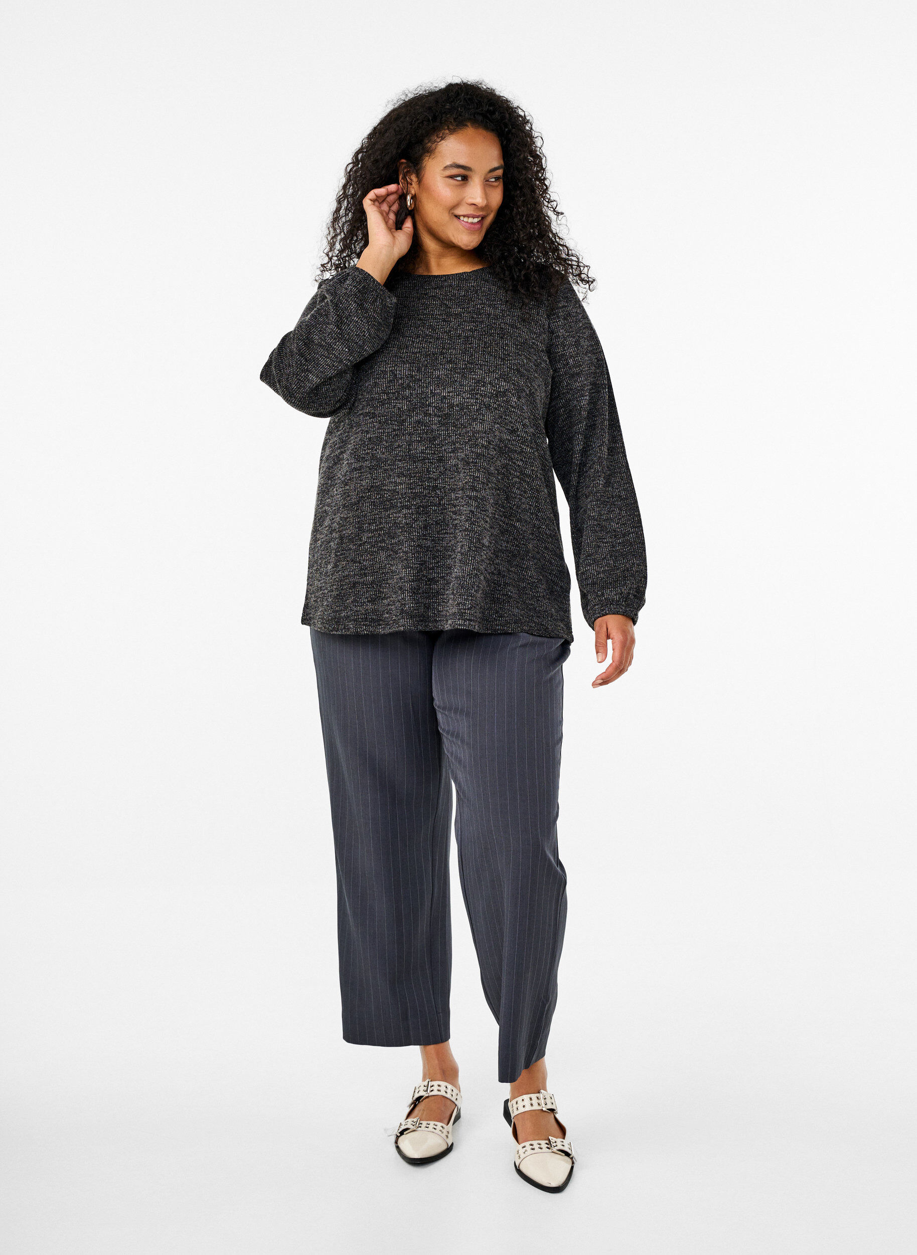 Zizzi FLASH - Chemisier en jersey &agrave; manches longues, Gris, Model image number 1