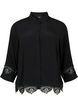 Chemise en viscose avec manches 3/4 et détails de broderie, Black, Packshot image number 0