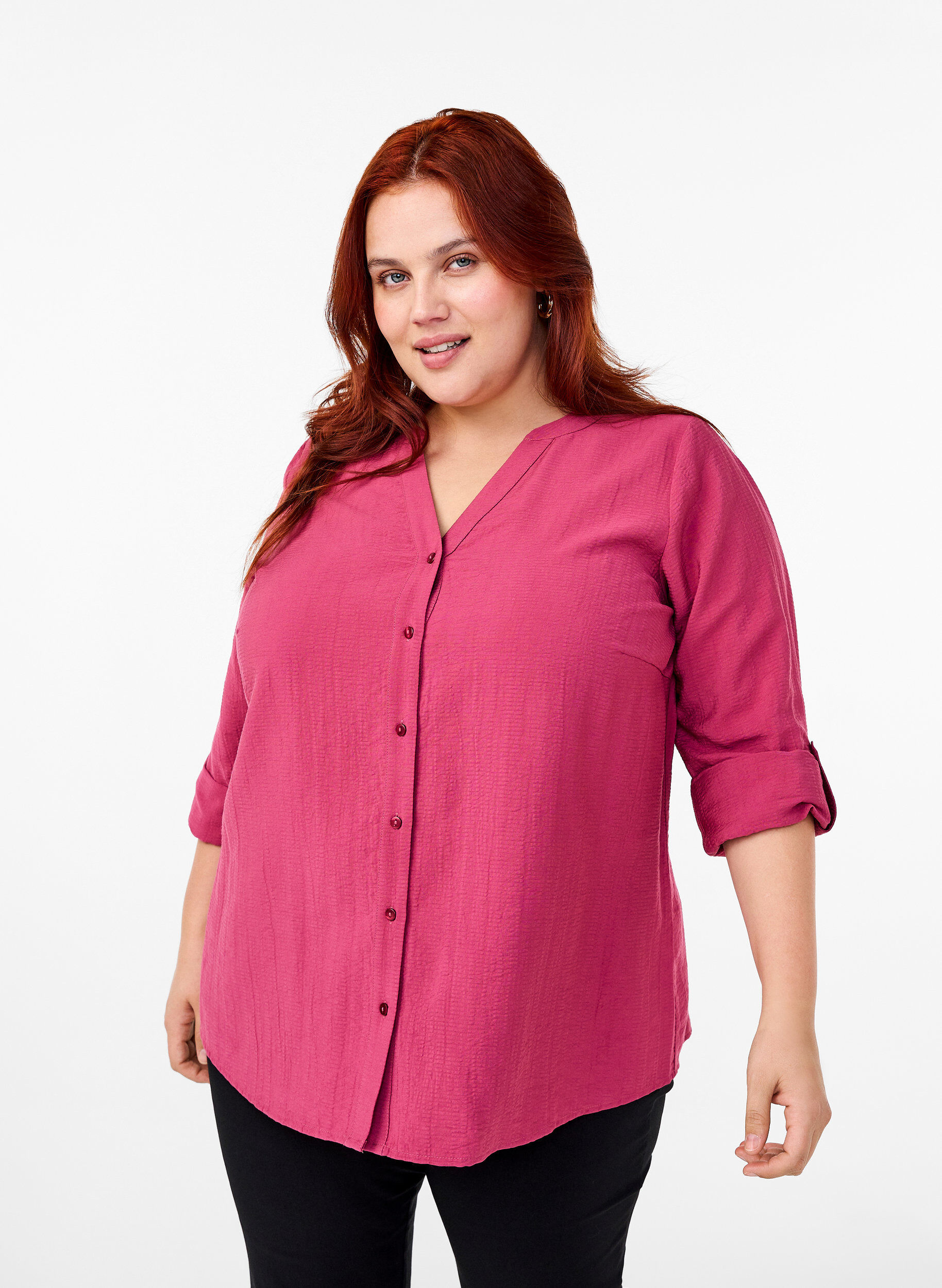 Zizzi Chemisier en viscose &agrave; manches 3/4, Malaga, Model image number 0