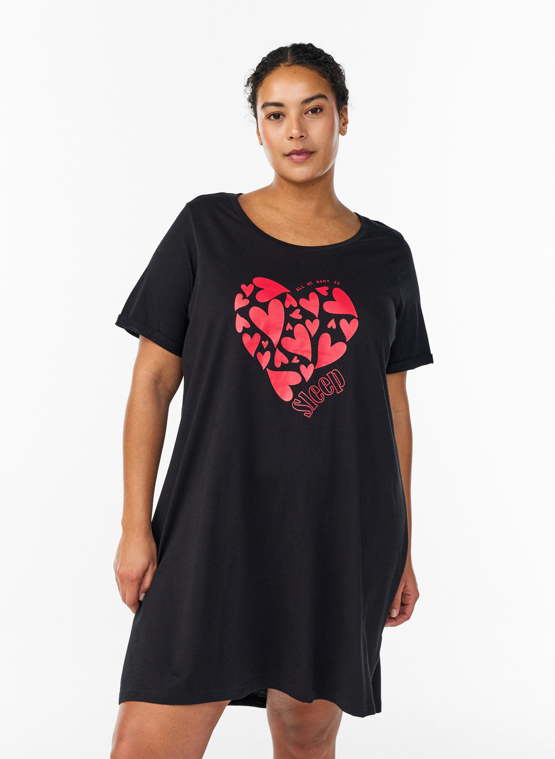 Zizzi Chemise de nuit &agrave; manches courtes en coton biologique, Noir, Model image number 0