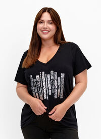 T-shirt à paillettes en coton, Black W. Be free, Model