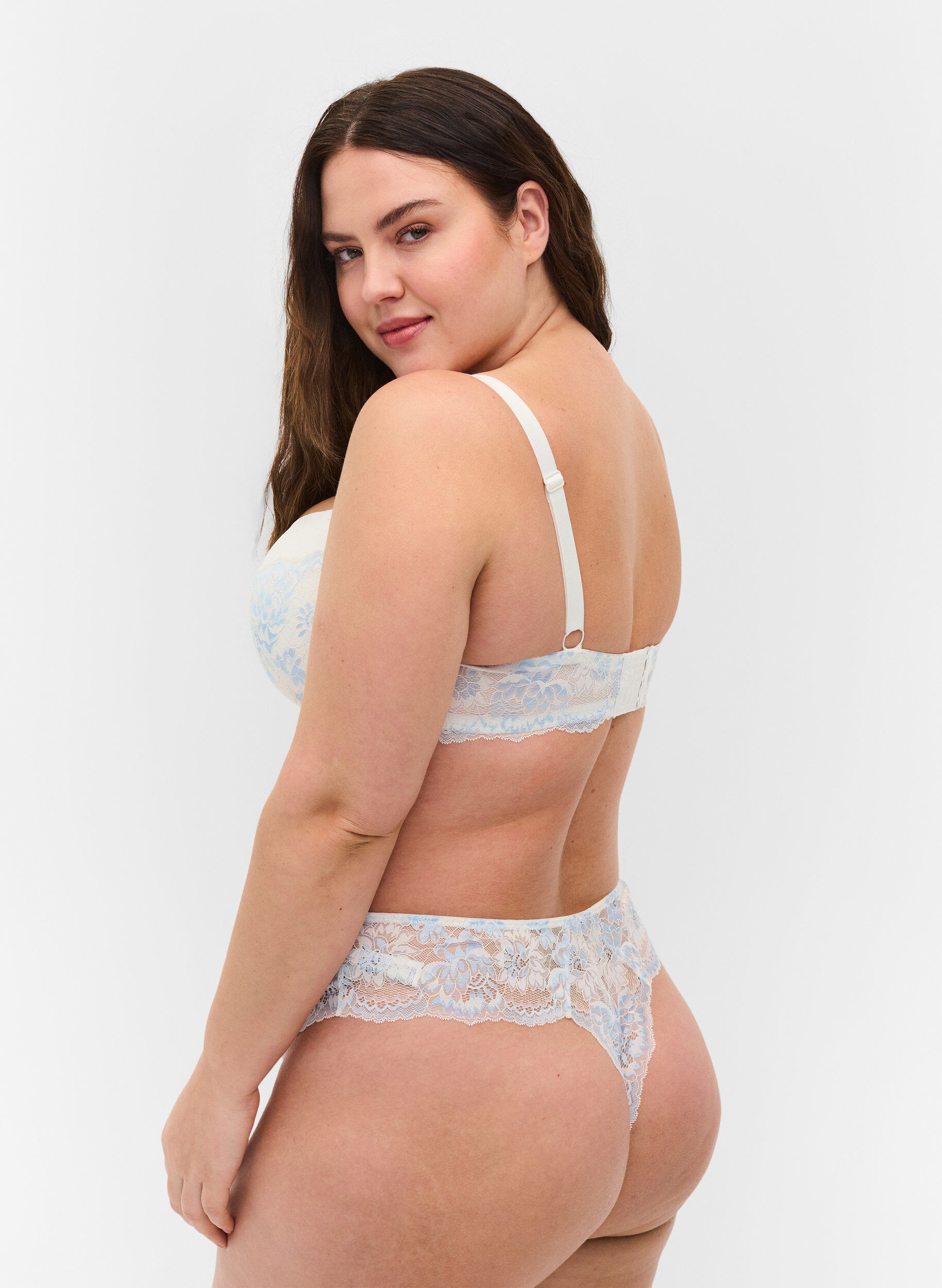 Zizzi String en dentelle taille normale, Tofu w. blue, Model image number 1