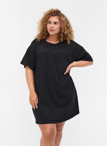 T-shirt long à manches courtes en coton, Black, Model image number 0