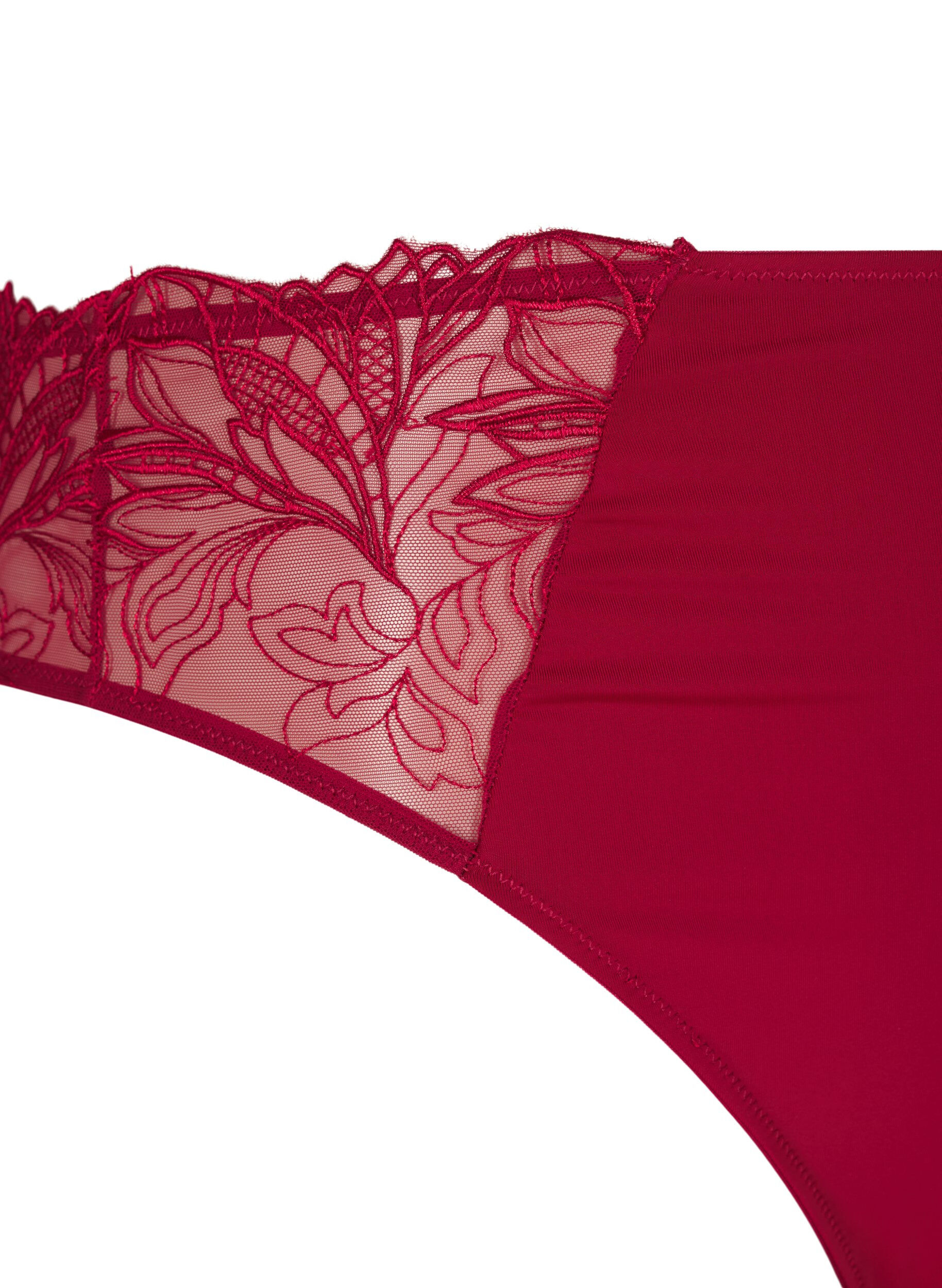 Zizzi String en microfibre avec dentelle, Rouge, Packshot image number 3