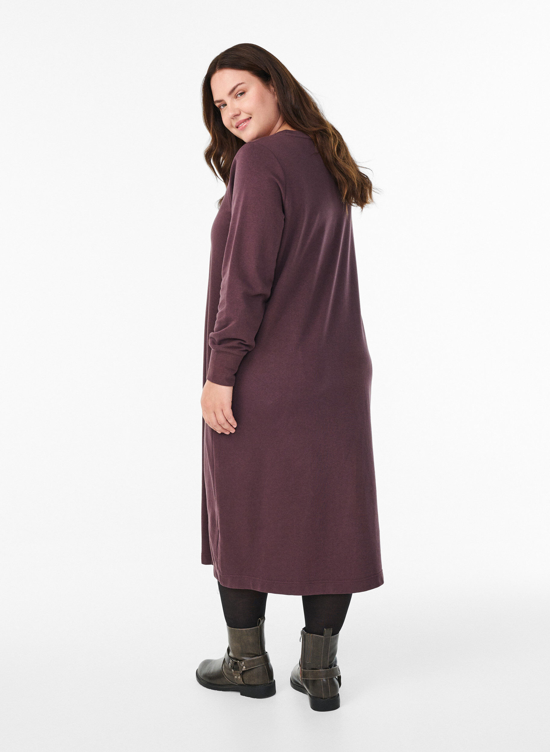 Zizzi Robe sweat en coton avec des poches, Bordeaux fonc&eacute;, Model image number 1