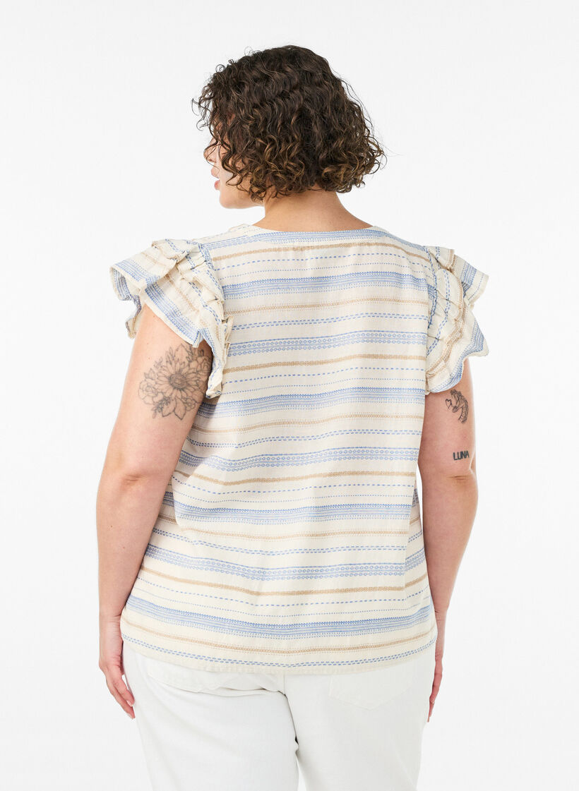 Blouse sans manches avec volants et rayures &agrave; motifs, Vanille, Model image number 2