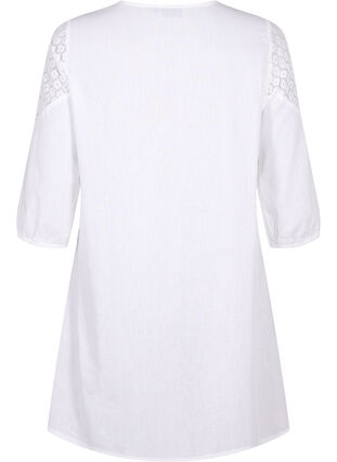Robe en mélange de coton et de lin agrémentée de détails en crochet, Bright White, Packshot image number 1