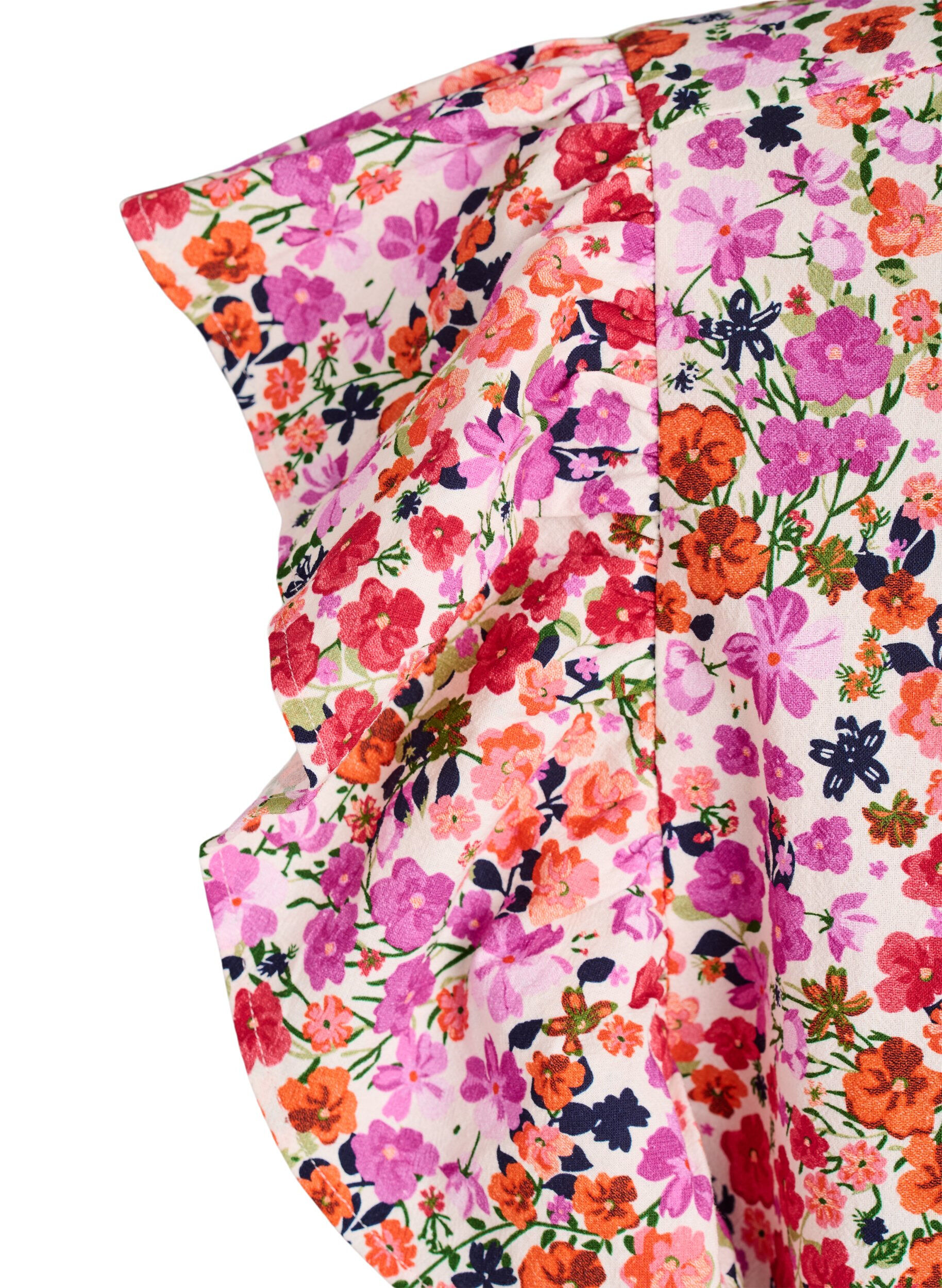 Zizzi Robe fleurie en coton avec volants et col en V, Rose, Packshot image number 3