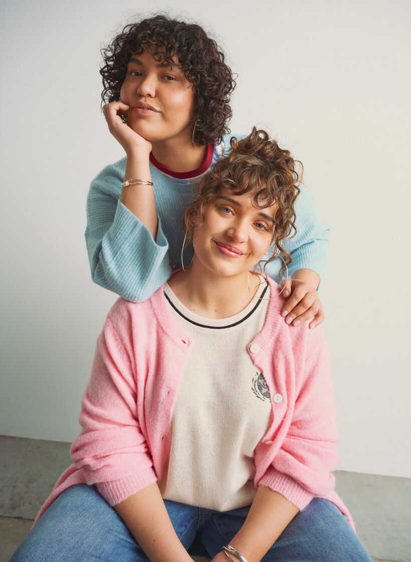 Cardigan tricoté avec laine et boutons, Rose, Image image number 0