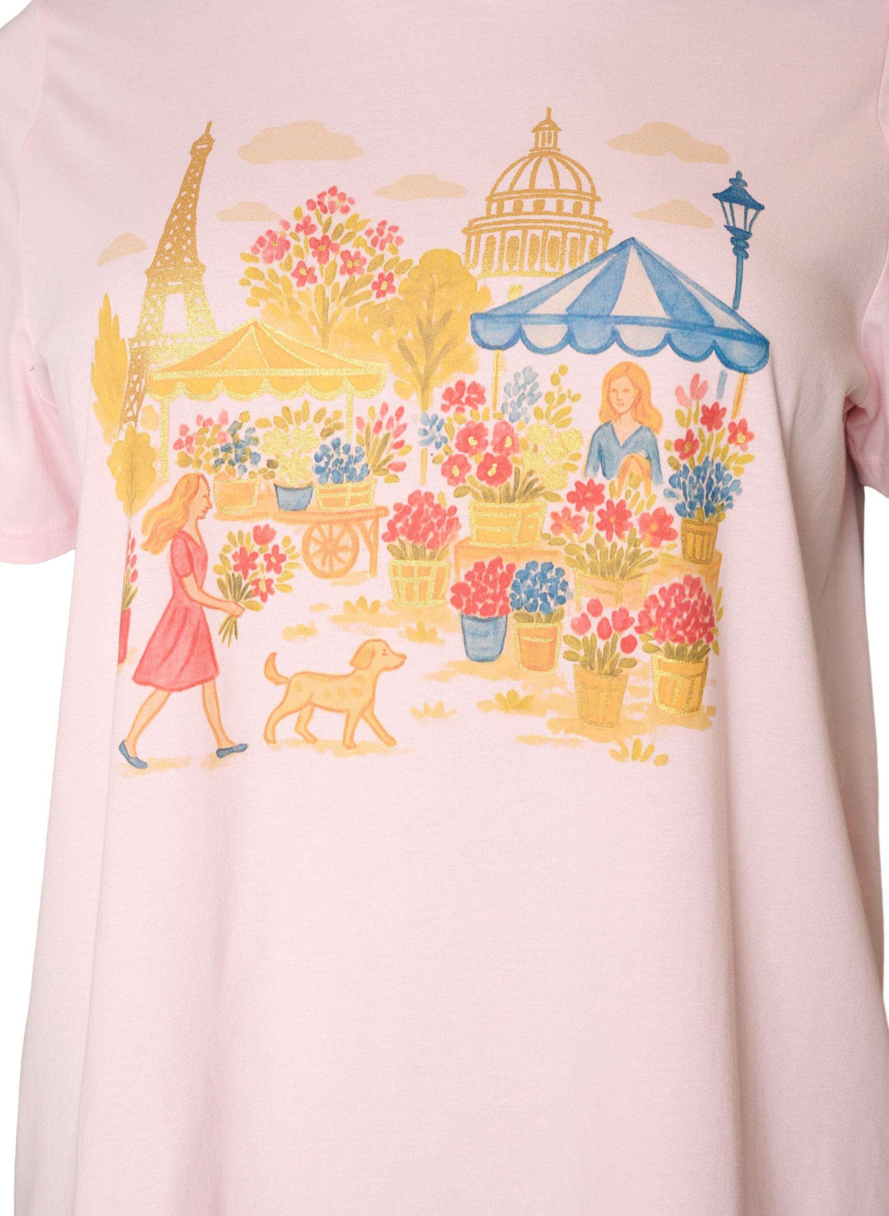 ZizziT-shirt en coton bio avec imprim&eacute; sur le devant, Rose, Packshot image number 2