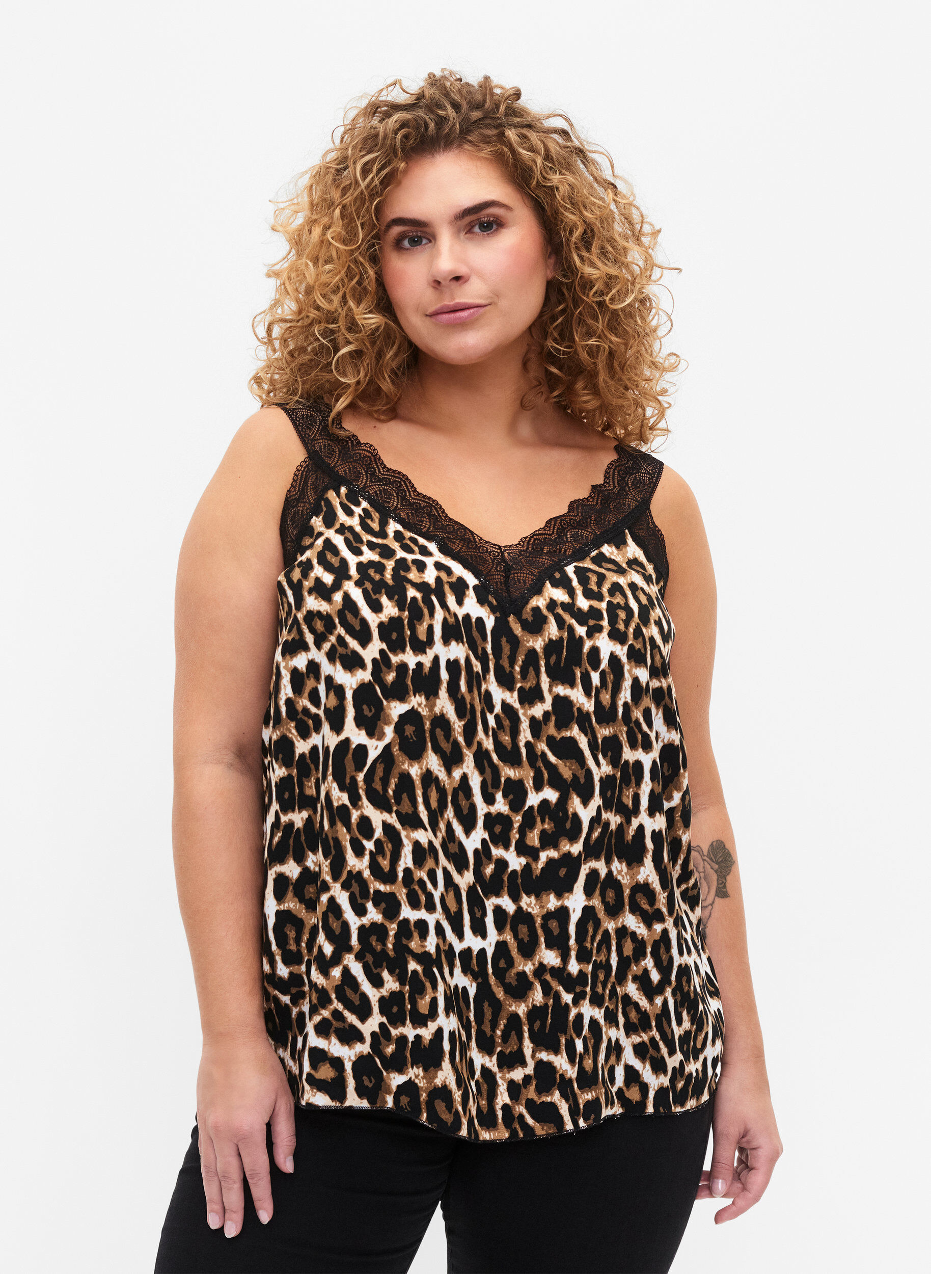 Zizzi Top avec dentelle en viscose, Leopard, Model image number 0