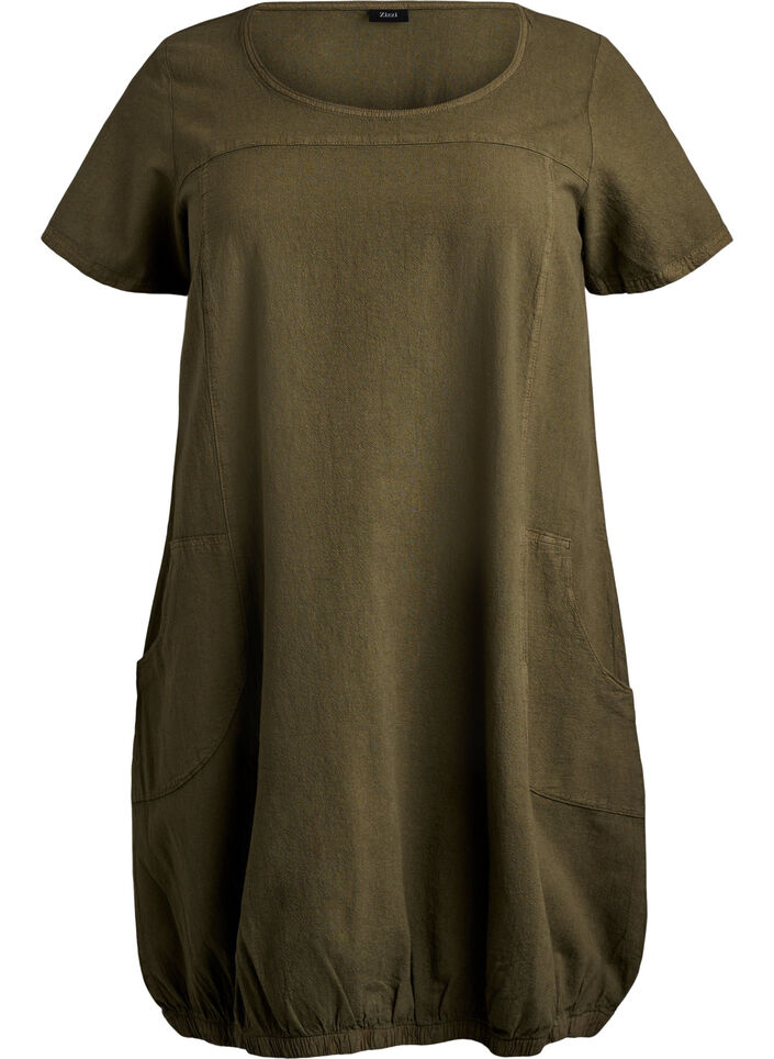 Robe en coton &agrave; manches courtes, Vert fonc&eacute;, Packshot image number 0