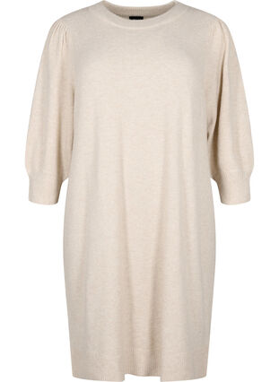 Robe en tricot avec manches 3/4 bouffantes, Pumice S./White Mel., Packshot image number 0