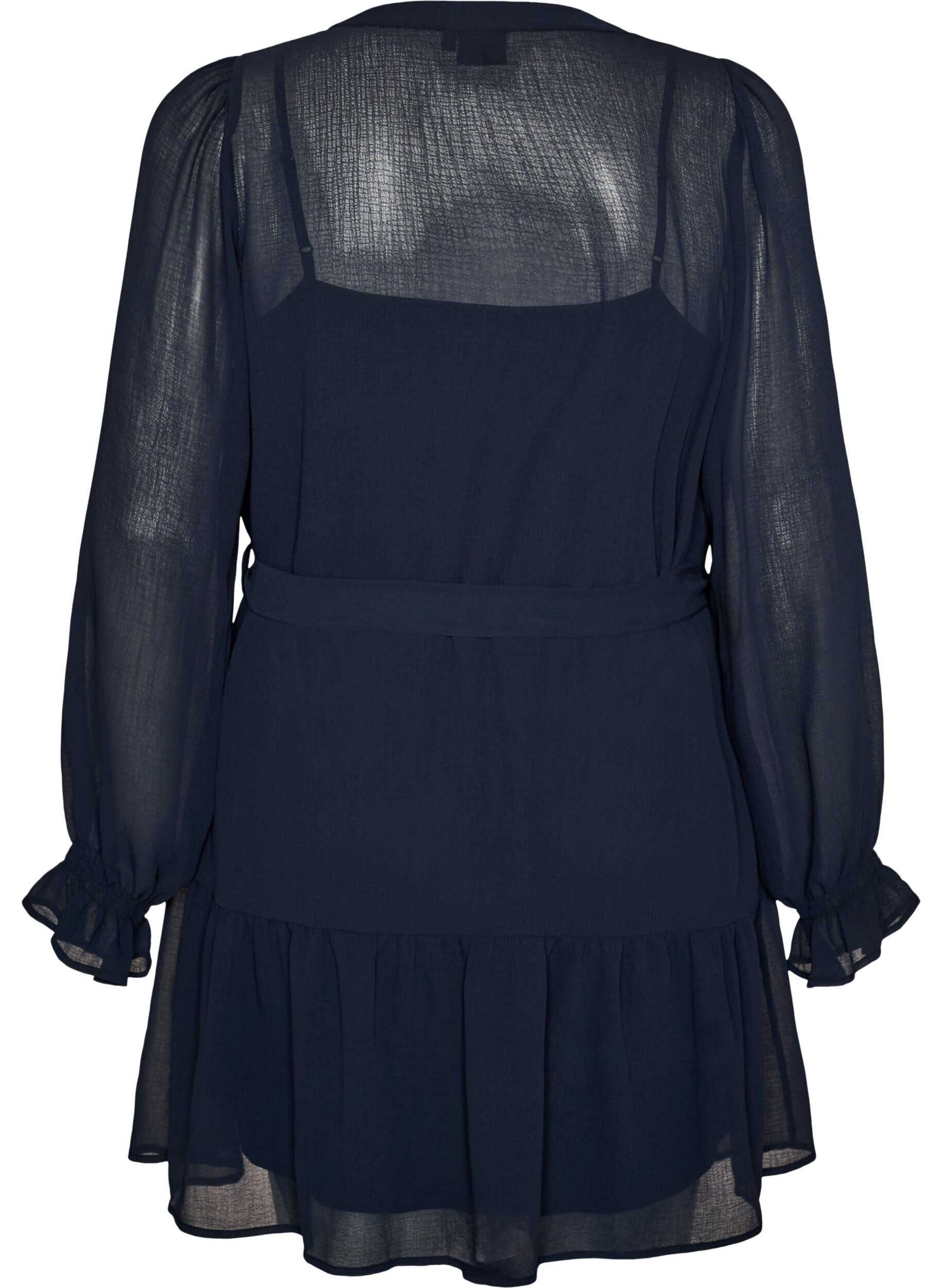 ZizziRobe courte avec volants et ceinture &agrave; nouer, Bleu, Packshot image number 1