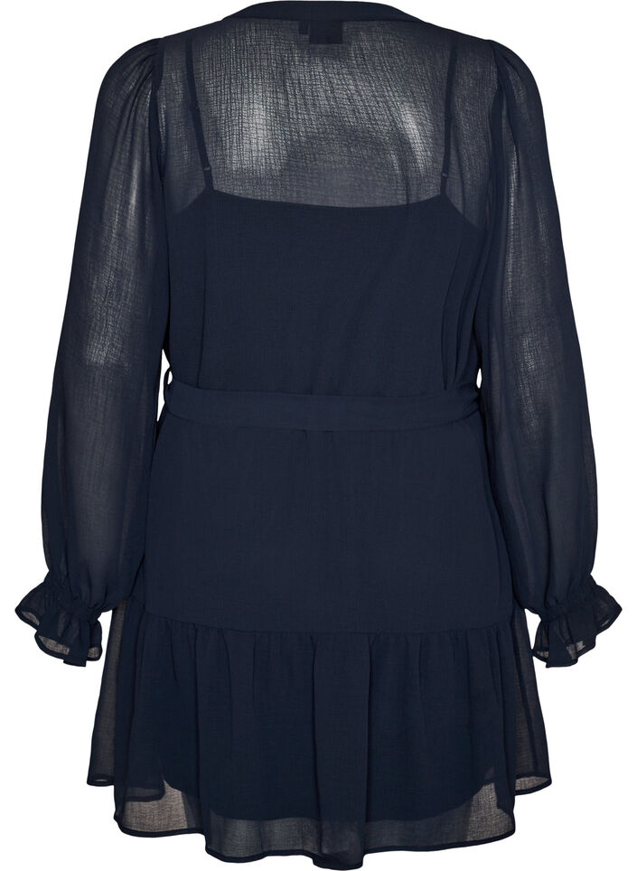 Robe courte avec volants et ceinture &agrave; nouer, Bleu, Packshot image number 1
