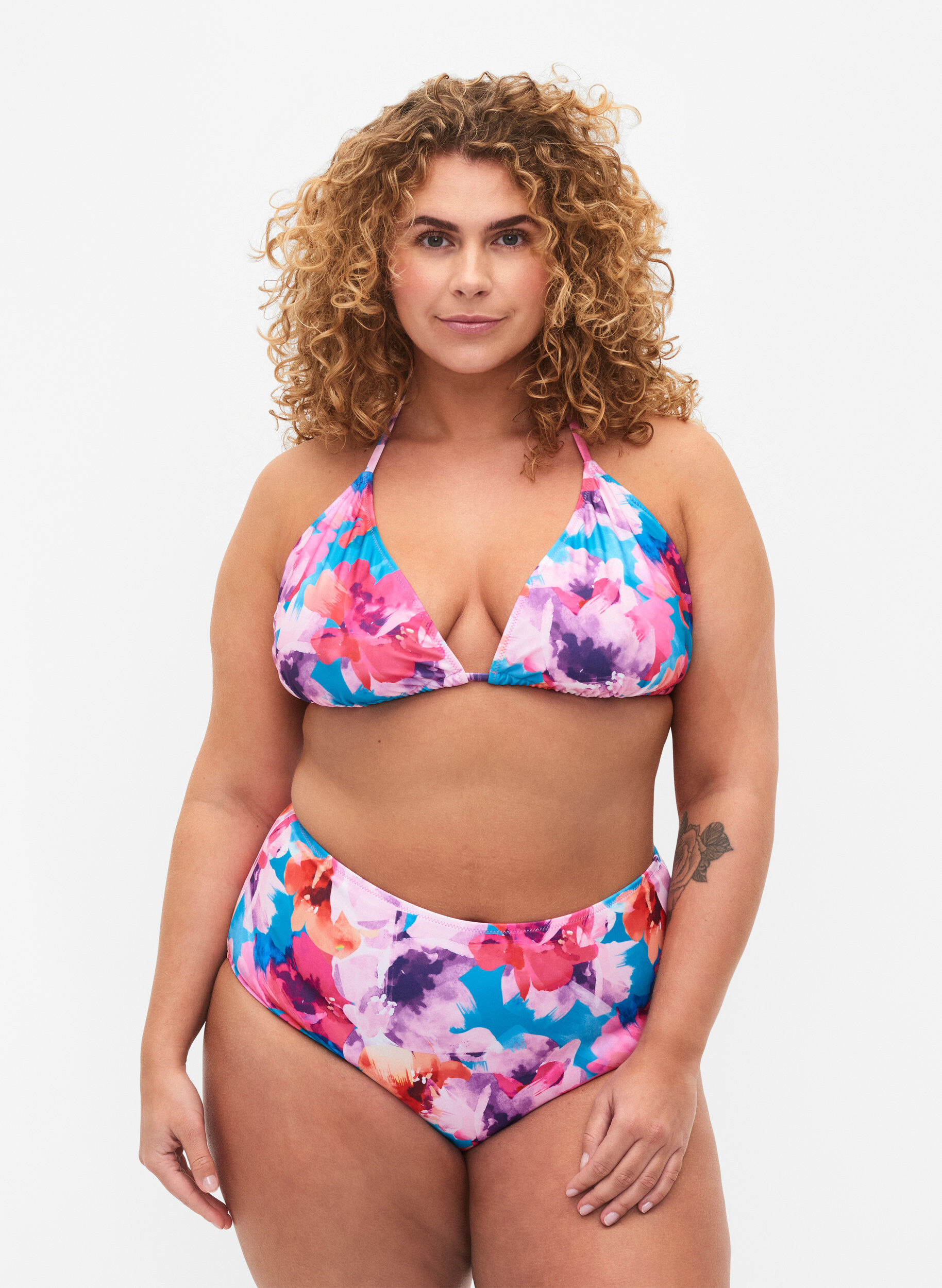 Zizzi Bas de bikini &agrave; imprim&eacute; et taille haute, Rose, Model image number 0