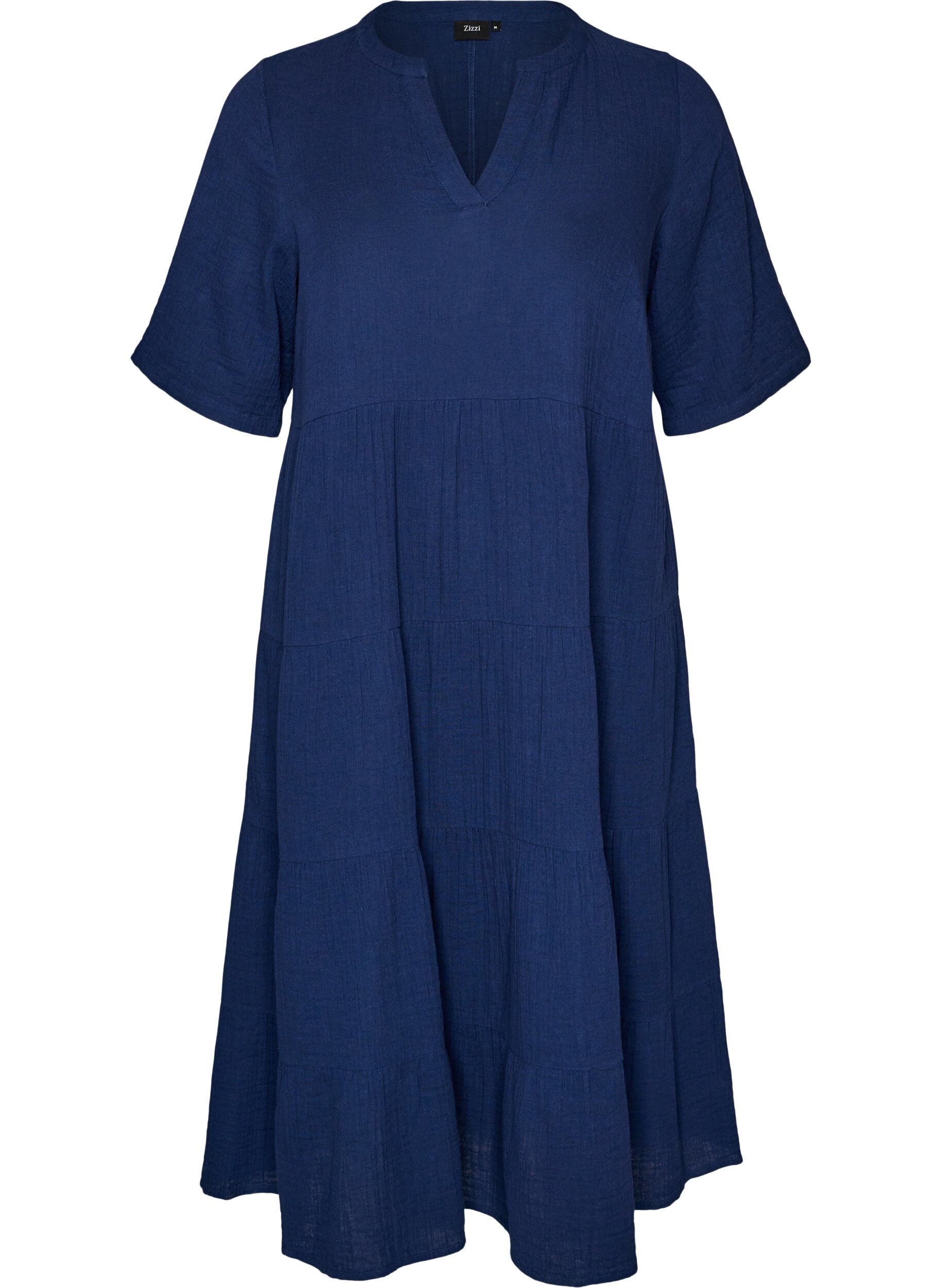 ZizziRobe midi coupe &eacute;vas&eacute;e en mousseline de coton, Bleu, Packshot image number 0