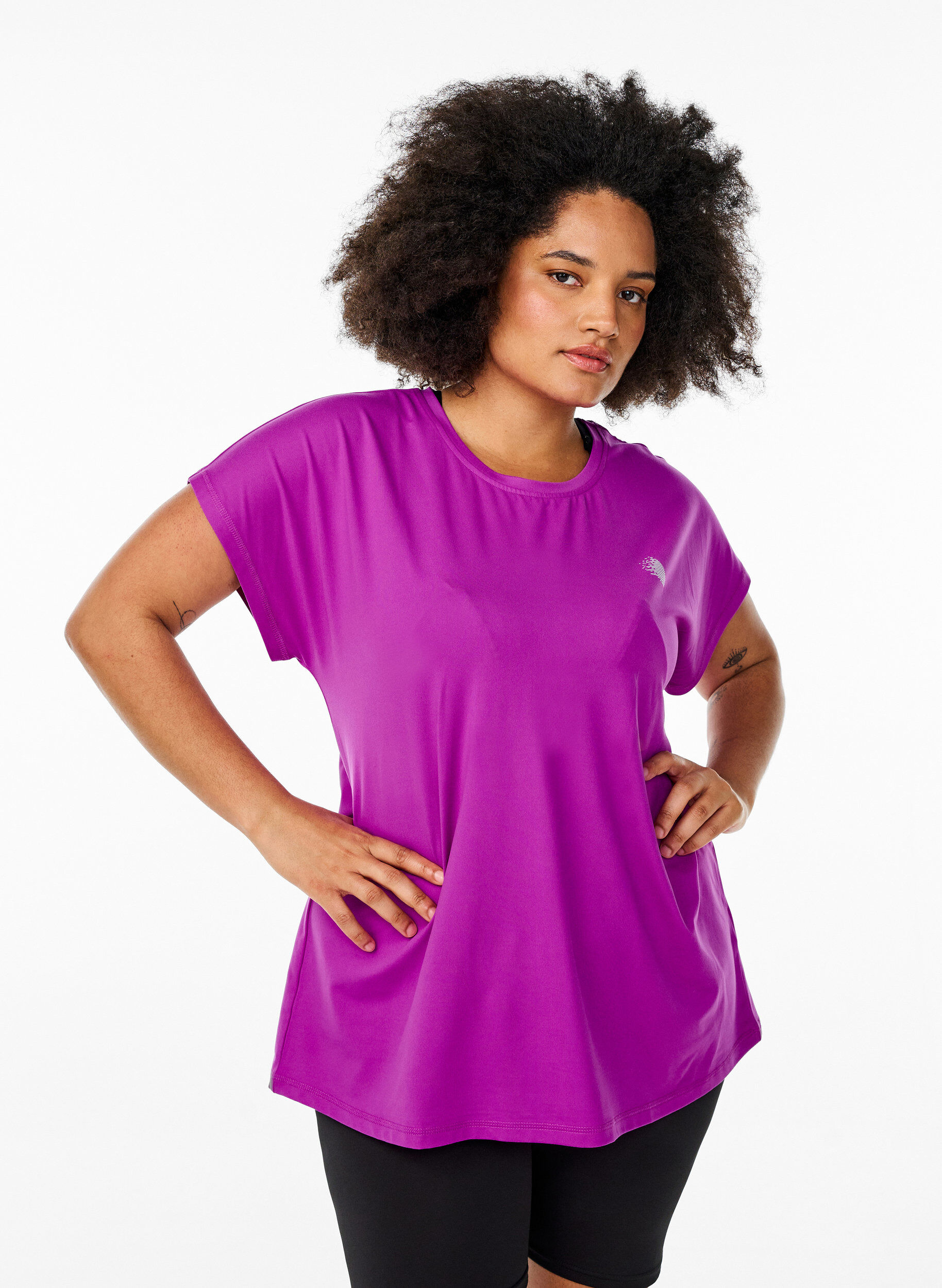 T-shirt de sport couleur unie, Violet, Model