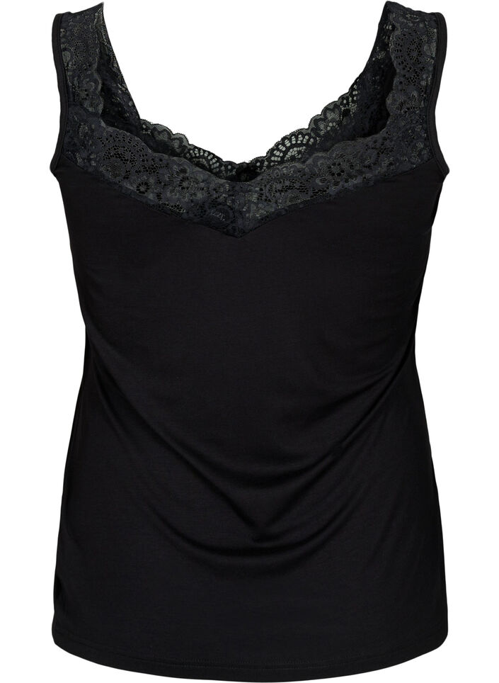 Top en viscose avec bord en dentelle, Noir, Packshot image number 1
