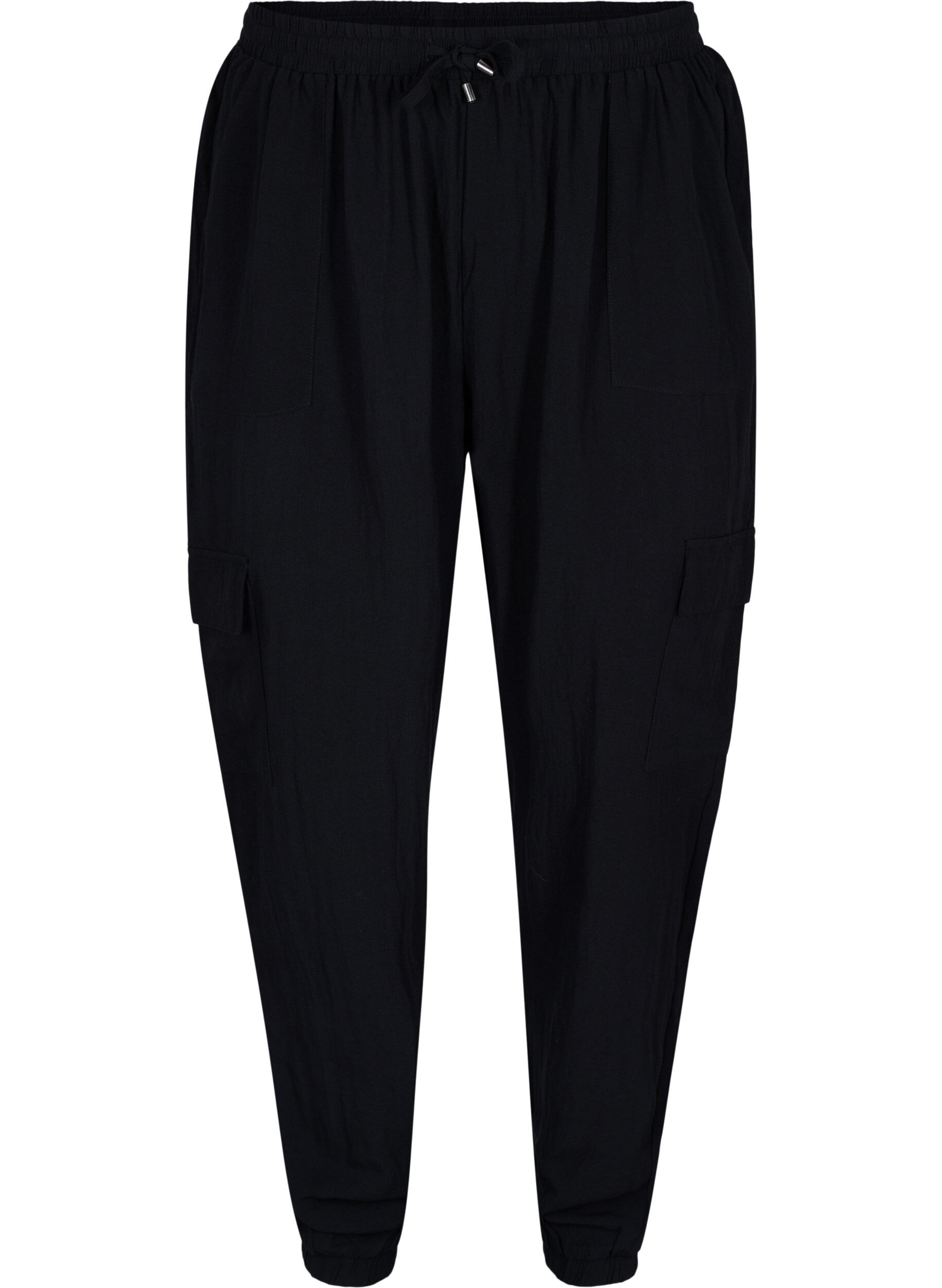 Zizzi Pantalon ample en viscose avec grandes poches, Black, Packshot image number 0