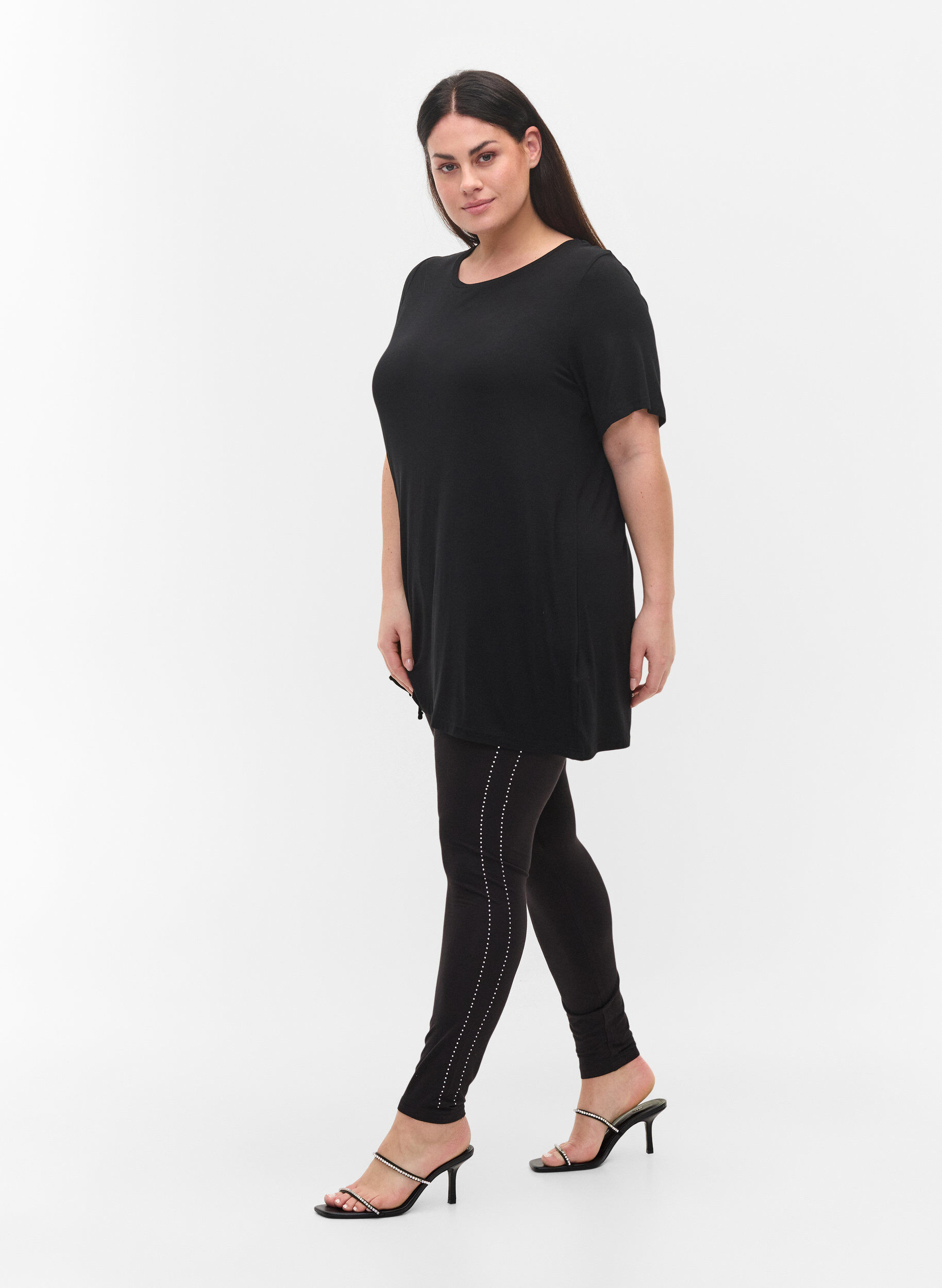 Zizzi Leggings en viscose avec strass sur le c&ocirc;t&eacute;, Black, Model image number 0