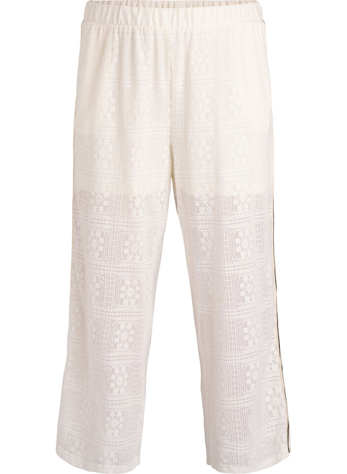 Pantalon large en dentelle avec bandes contrastantes, Blanc, Packshot image number 0